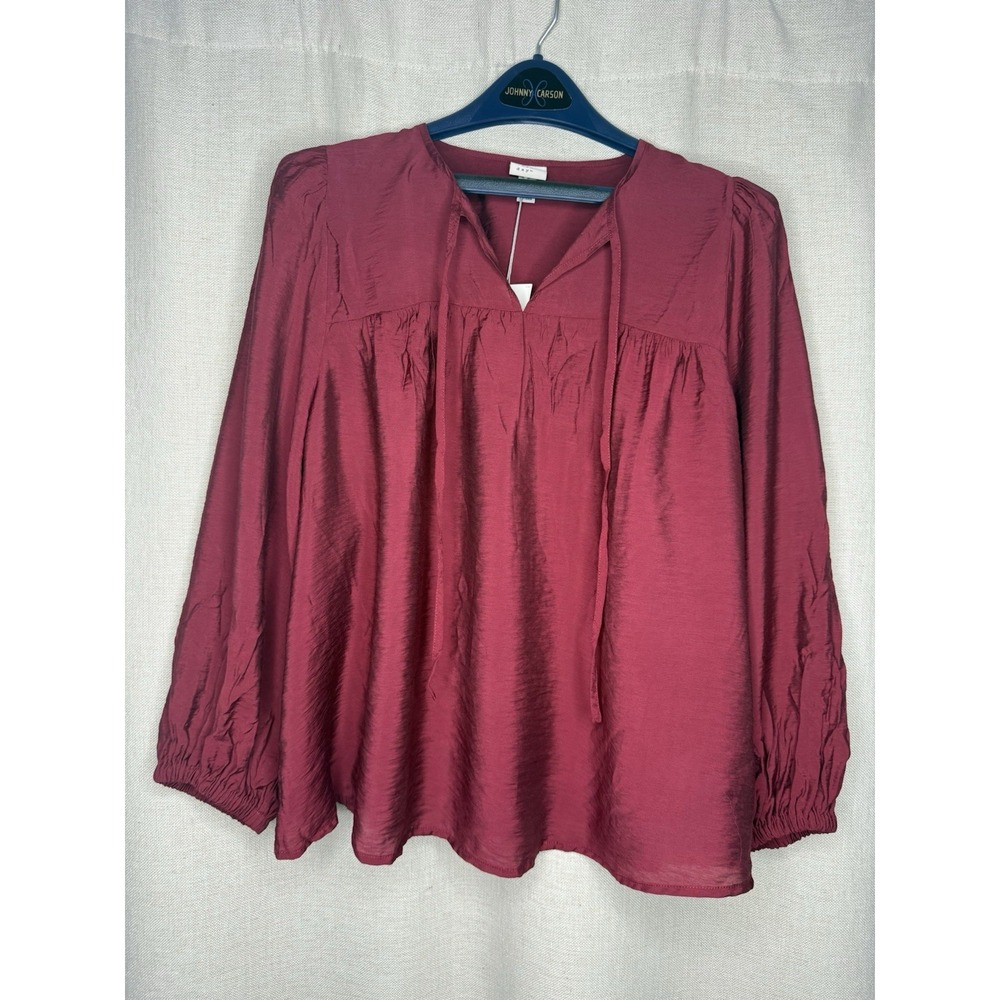 A New Day Top Women's L Red Wine Flowy Relaxed 3/4 Sleeves Holiday Blouse NWT